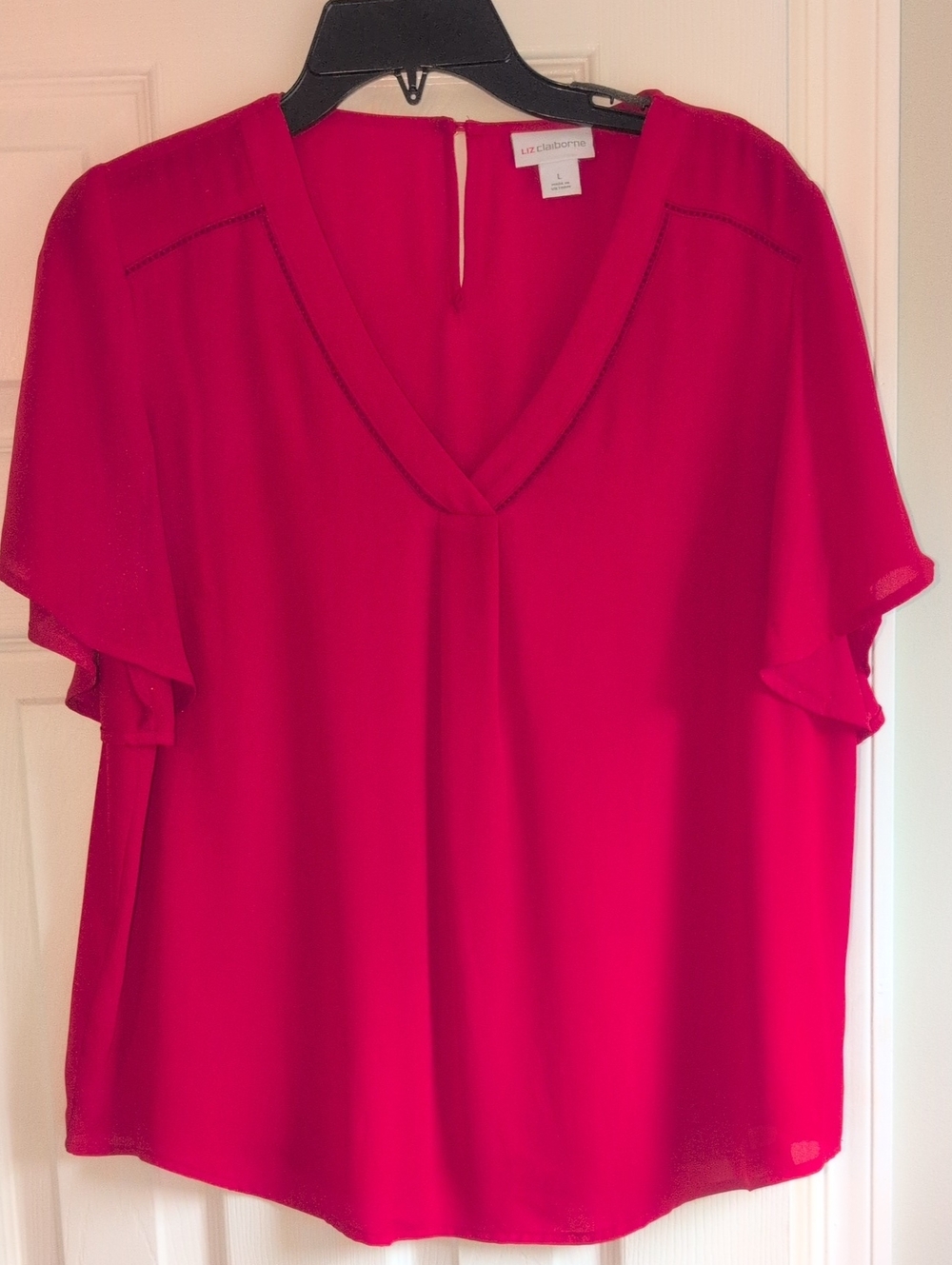 Liz Claiborne Bright Red V-Neck Flutter Sleeve Top